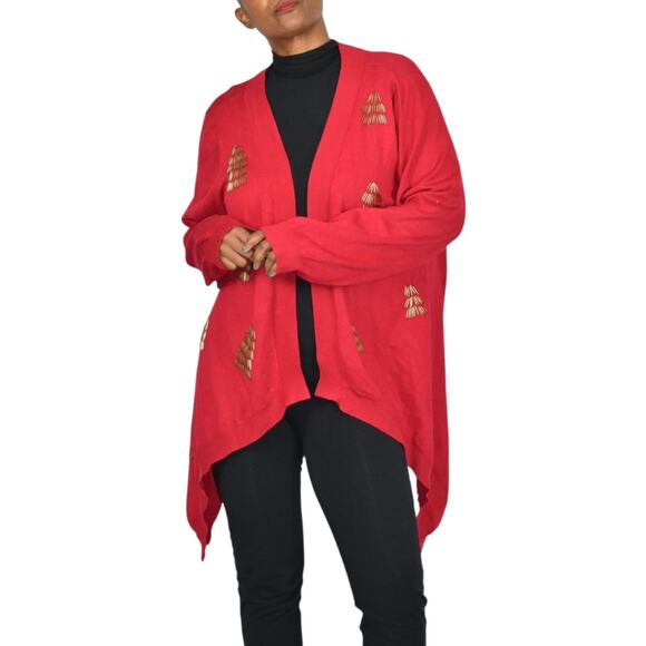 Michael Simon Cardigan Sweater Red Duster Beaded Christmas Asymmetric Plus 1X - Picture 15 of 15